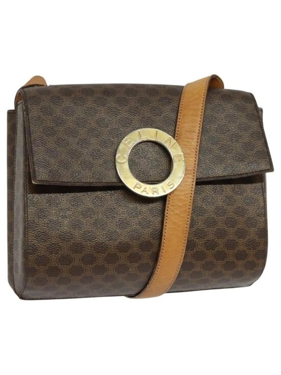 CELINE Handbags - Authentic CELINE Macadam Canvas Circle Shoulder Bag PVC Leather Brown Gold